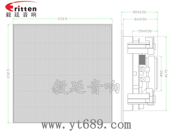 5.25寸天花吸頂式喇叭帶正方網(wǎng)罩成品圖