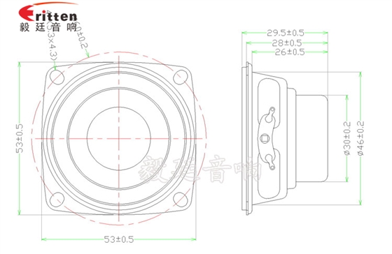 高品質52mm8w全頻內磁喇叭成品圖